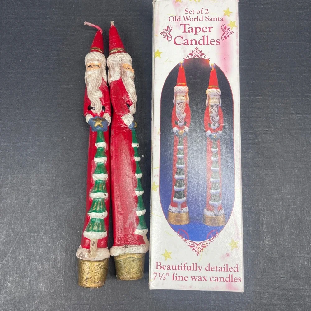 Vintage Christmas Taper Candles Gies Hand Decorated 11.5